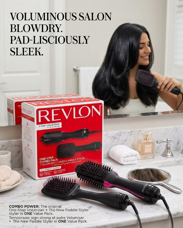 Revlon One-Step Combo Pack RVDR5282: Volumiser & Paddle Brush Styler – 2 Tools, Half the Time, Ionic, 1100W