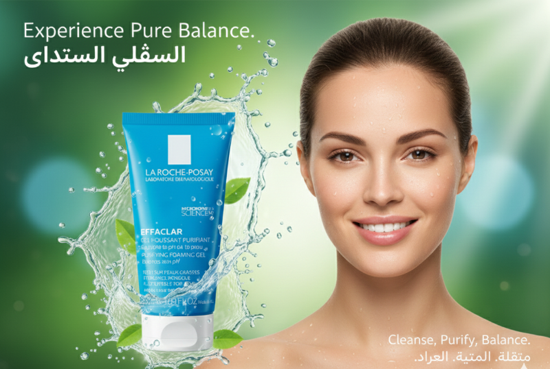 غسول الوجه للتحكم بالزيوت - جل إيفاكلار من لاروش بوزيه مع الزنك BCAA لتقليل اللمعان والرؤوس السوداء  Oil Control Facial Wash - La Roche-Posay Effaclar Gel with Zinc BCAA to Reduce Shine and Blackheads