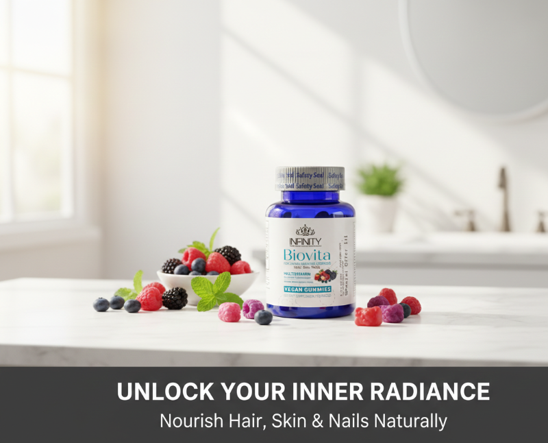 Infinity Biovita Vegan Gummies | Multivitamin Gummies for Hair, Skin & Nails with Mixed Berry Flavor