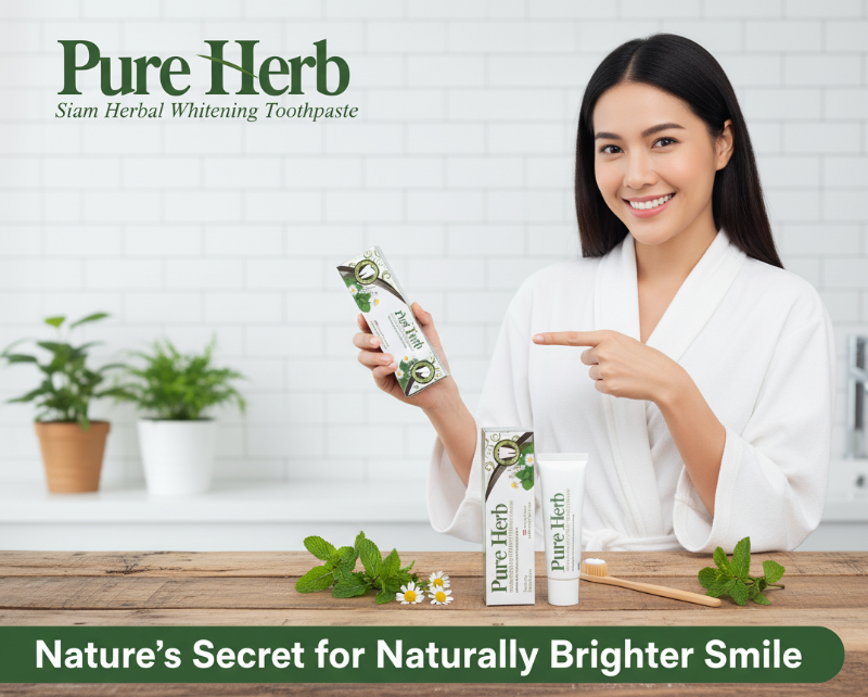 Pure Herb Siam Herbal Whitening Toothpaste | 7 Natural Herbs + Fluoride | Whitens Teeth, Prevents Gum Bleeding & Freshens Breath | Sensitive Formula