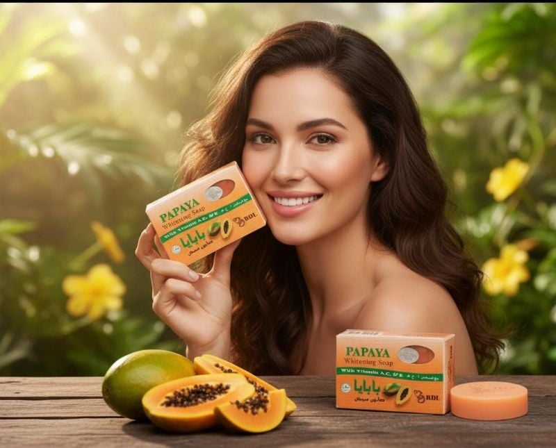 صابون RDL لتفتيح البشرة بخلاصة البابايا | غني بفيتامينات A وC وE لبشرة أكثر إشراقًا  RDL Skin Lightening Soap with Papaya Extract | Enriched with Vitamins A, C, and E for Brighter Skin