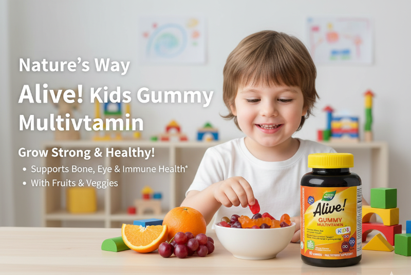 Nature’s Way Alive! Kids Gummy Multivitamin | Plant‑Based Gummies with Fruits & Veggies for Growth & Immunity