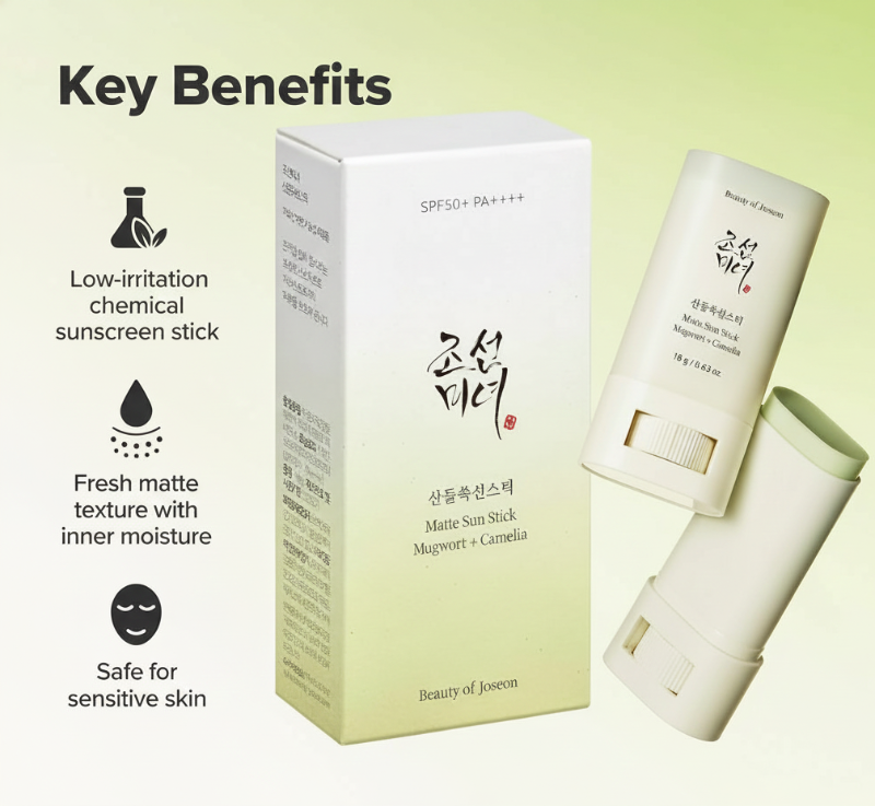 Beauty of Joseon Matte Sun Stick SPF 50+ PA++++ | Mugwort + Camelia | No White Cast, Matte Finish | For Reapplication Over Makeup