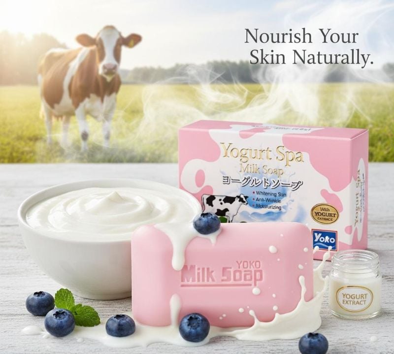 صابون يوكو للعناية بالبشرة بالزبادي والحليب | صابون مغذي ومضاد للشيخوخة | 90 غرام Yoko Skin Care Soap with Yogurt and Milk | Nourishing and Anti-Aging Soap | 90g