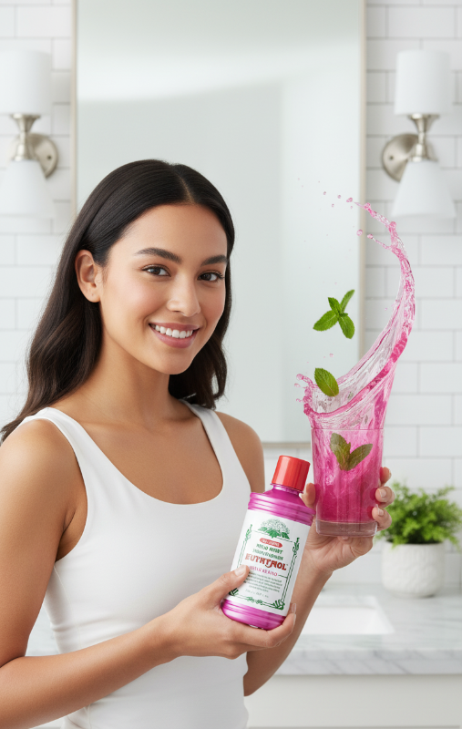 غسول فم يوثيمول بنكهة النعناع الخفيف والخالي من الكحول | تنظيف لطيف، يحارب رائحة الفم الكريهة والبلاك | ٥٠٠ مل EUthymol Mild Mint Alcohol-Free Mouthwash | Gentle Cleansing, Fights Bad Breath and Plaque | 500ml