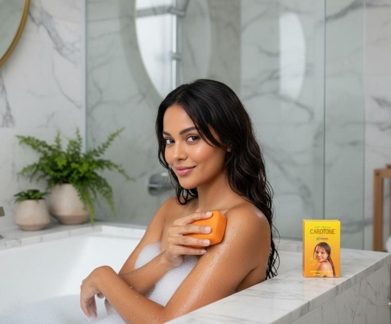 صابون كاروتون جلو: لتفتيح لون بشرتك وتوحيده Carotone Glow Soap: for brightening and evening out your skin tone.