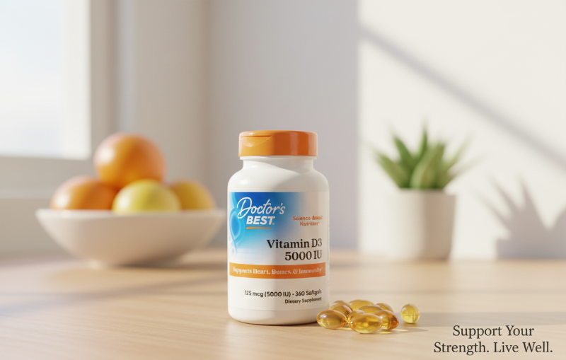 Doctor's Best Vitamin D3 5000 IU Softgels | High‑Potency D3 for Immune, Bone & Heart Support