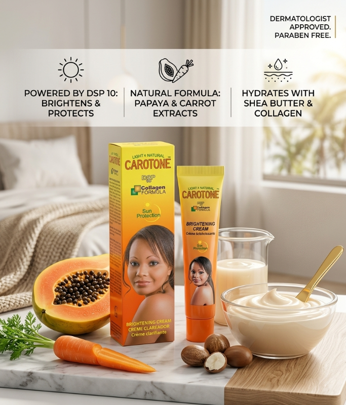 Carotone Light & Natural Brightening Cream 30ml – with Sun Protection & Collagen | β-Carotene Enriched | Reduces Dark Spots & Evens Skin Tone | UV Defense