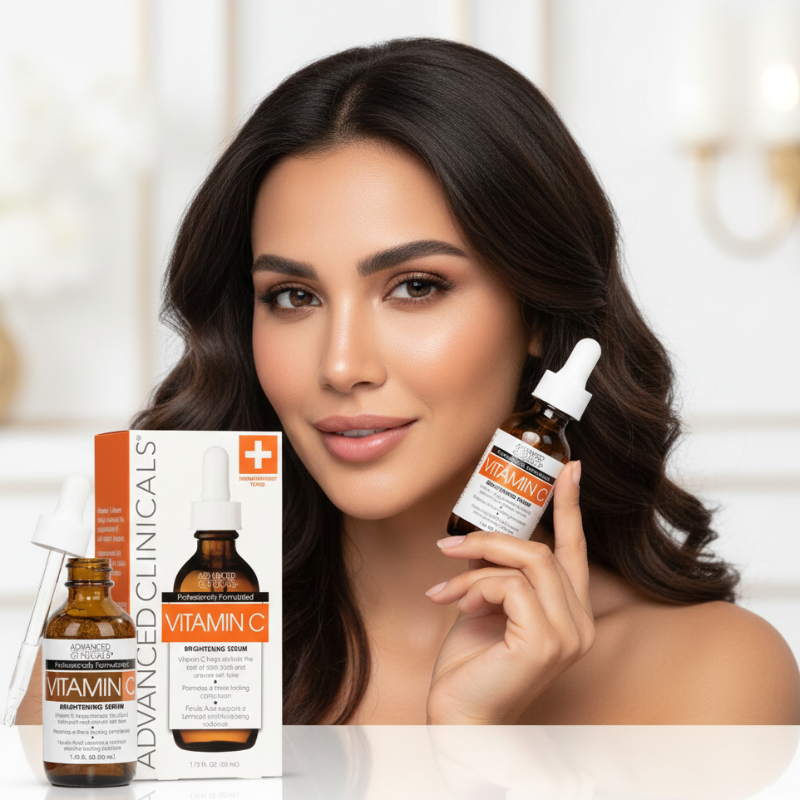 Advanced Clinicals Vitamin C Brightening Serum | Vitamin C + Ferulic Acid + Glycolic Acid | Anti-Aging & Dark Spot Correcting Serum