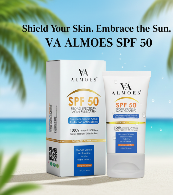 ALMOES SPF 50 Mineral Facial Sunscreen | Broad Spectrum UVA/UVB Protection with Niacinamide & Arbutin