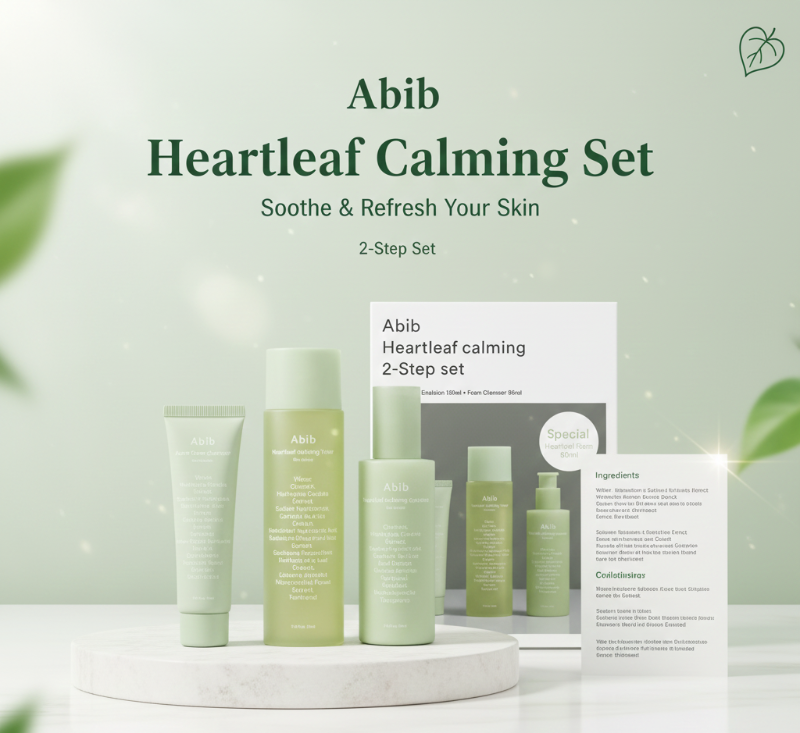 Abib Heartleaf Calming 2-Step Set for Sensitive Skin | Toner + Emulsion + Bonus Acne Cleanser | Soothing & Sebum Control Routine