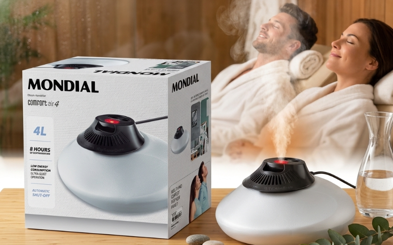 Mondial Comfort Air 4 Steam Humidifier: 4L Tank, 8H Runtime, Warm Steam & Auto Shut-Off – Ultra-Quiet