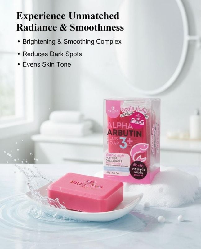 صابون بريشس سكين ألفا أربوتين 3 بلس للجسم | صابون لتفتيح البشرة مع الجلوتاثيون والكولاجين Precious Skin Alpha Arbutin 3 Plus Body Soap | Skin Lightening Soap with Glutathione and Collagen