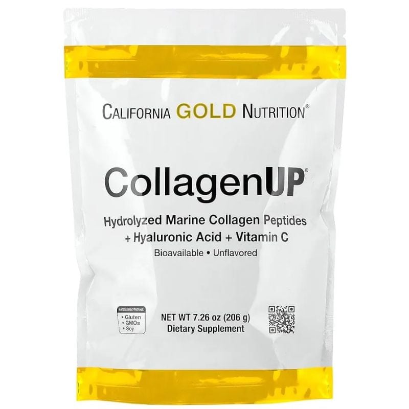 California Gold Nutrition, CollagenUP®، ببتيدات الكولاجين البحري المُحلل مع حمض الهيالورونيك وفيتامين سي، بدون نكهة، 7.26 أونصة (206 جم)