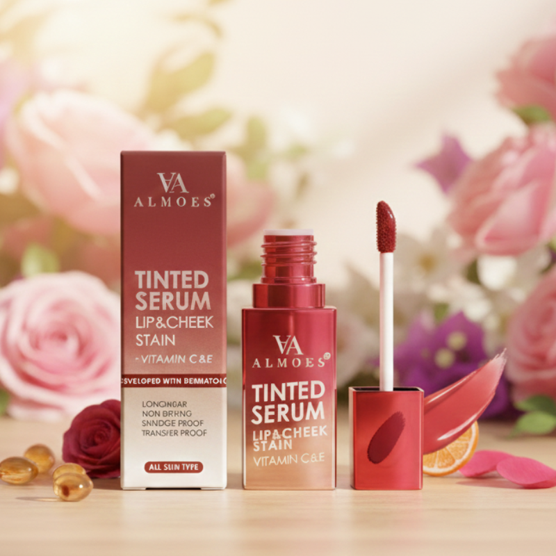 Almoes Tinted Serum Lip & Cheek Stain | Vitamin C + E | Multi-Use Long-Lasting Liquid Blush & Lip Tint