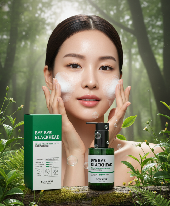 غسول الرؤوس السوداء من سوم باي مي - عناية منخفضة الحموضة بالمسام مع الشاي الأخضر وغسول رغوي من أحماض بيتا هيدروكسي (BHA)  Some By Mi Blackhead Cleanser - Low pH Pore Care with Green Tea and BHA Foaming Cleanser