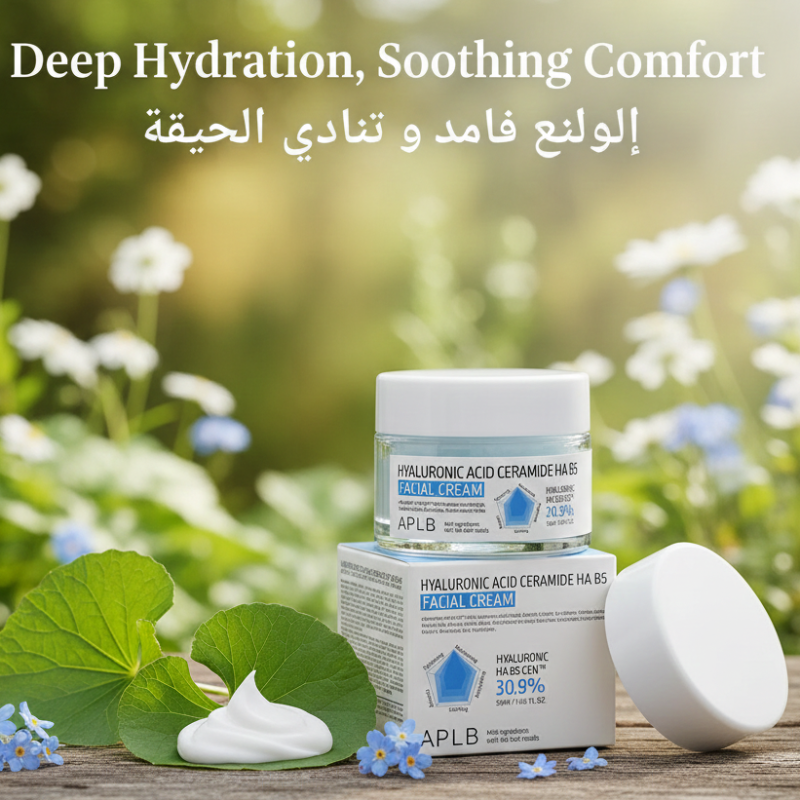 APLB Hyaluronic Acid Ceramide HA B5 Facial Cream | 30.9% Hydra-Repair Complex | Moisturizer for Dry & Sensitive Skin | 55ml
