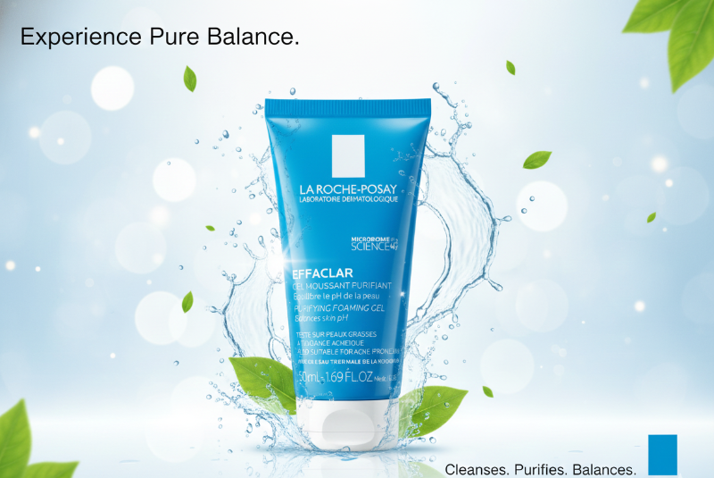 غسول الوجه للتحكم بالزيوت - جل إيفاكلار من لاروش بوزيه مع الزنك BCAA لتقليل اللمعان والرؤوس السوداء  Oil Control Facial Wash - La Roche-Posay Effaclar Gel with Zinc BCAA to Reduce Shine and Blackheads