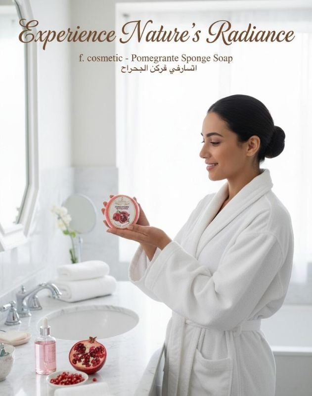 صابون الإسفنج بالرمان من إف كوزمتكس | صابون مقشر غني بمضادات الأكسدة Pomegranate Sponge Soap by F Cosmetics | Antioxidant-Rich Exfoliating Soap
