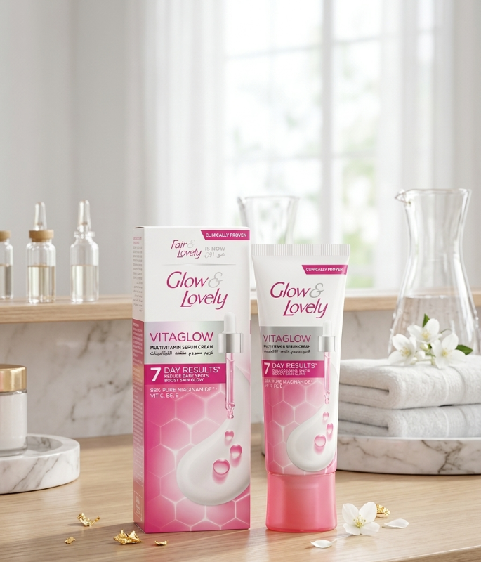 Glow & Lovely Vitaglow Serum Cream: 98% Niacinamide, Vit C, B6, E – Clinically Proven 7 Day Results