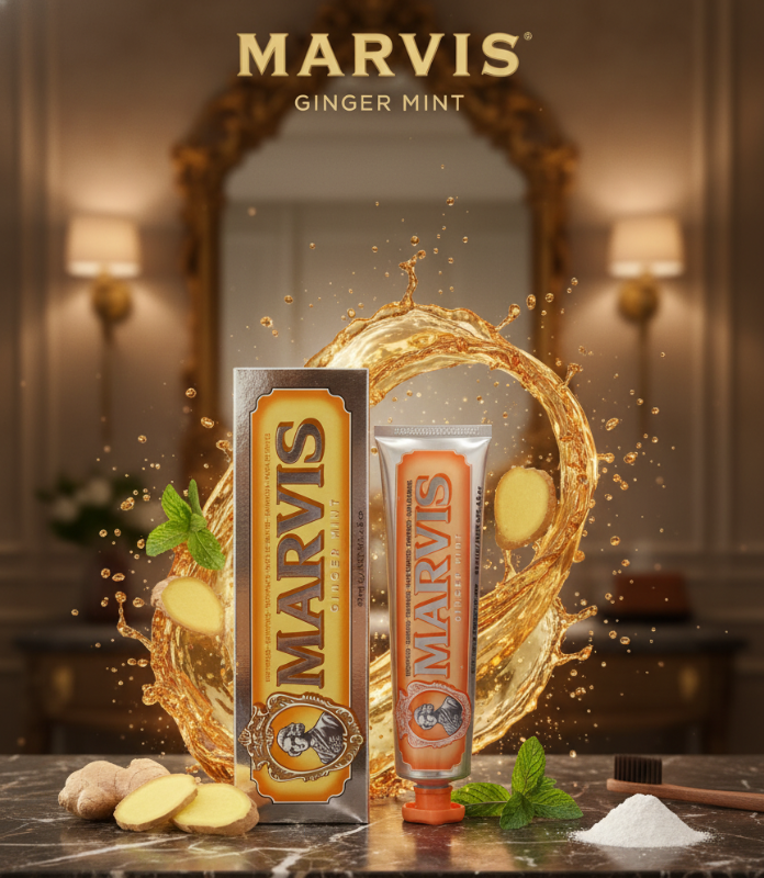Marvis Ginger Mint Toothpaste 85ml – Italian Luxury Toothpaste | Warm Ginger & Fresh Mint Flavor | Fluoride Anti-Cavity, Tartar Control & Fresh Breath