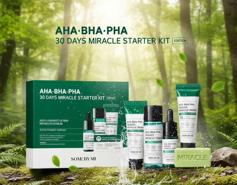 مجموعة Some By Mi Miracle Starter Kit 30 يومًا - روتين من 4 خطوات للبشرة المعرضة لحب الشباب، مع أحماض ألفا هيدروكسي (AHAs)، وأحماض بيتا هيدروكسي (BHAs)، وأحماض بولي هيدروكسي (PHAs).  Some By Mi Miracle Starter Kit 30 Days - A 4-Step Routine for Acne-Prone Skin with Alpha Hydroxy Acids (AHAs), Beta Hydroxy Acids (BHAs), and Polyhydroxy Acids (PHAs).