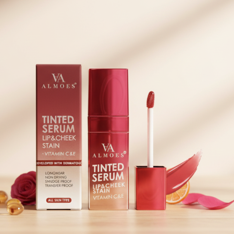 Almoes Tinted Serum Lip & Cheek Stain | Vitamin C + E | Multi-Use Long-Lasting Liquid Blush & Lip Tint