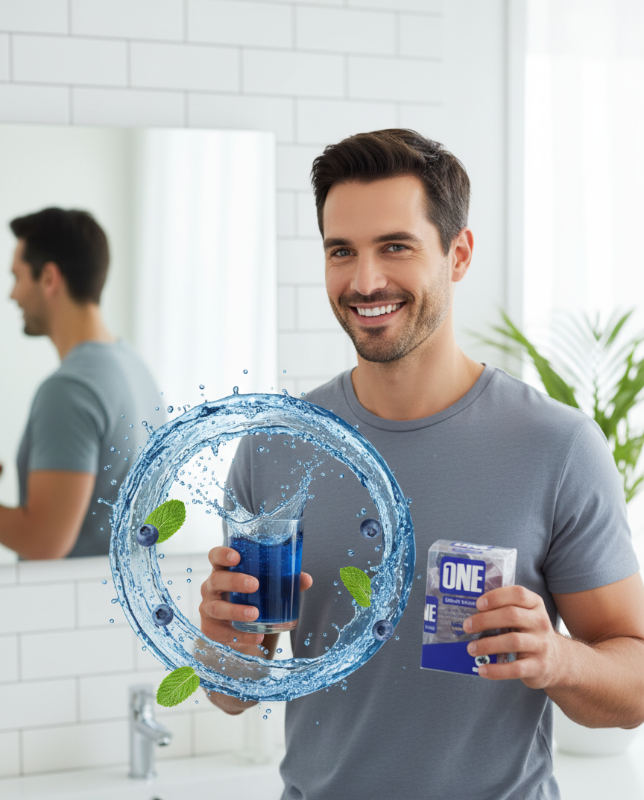 كبسولات غسول الفم "ون أدفانسد" بنكهة التوت الأزرق | 20 كبسولة، خالية من الكحول لحماية فمك كاملة ونفس منعش 
One Advanced Blueberry Mouthwash Capsules | 20 Capsules, Alcohol-Free for Complete Oral Protection and Fresh Breath