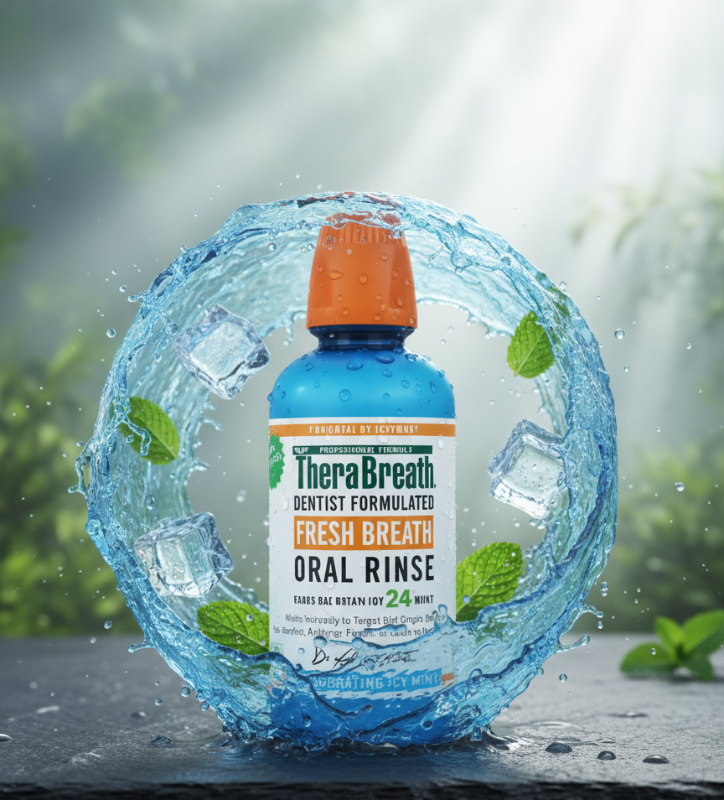 غسول الفم ثيرابريث المنعش بنكهة النعناع المثلج | تخفيف رائحة الفم الكريهة لمدة ١٢ ساعة | خالٍ من الكحول ومعزز بالأكسجين Therabreath Refreshing Ice Mint Mouthwash | 12-Hour Bad Breath Relief | Alcohol-Free & Oxygen-Enriched