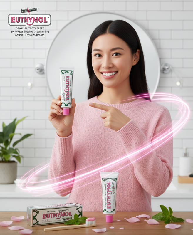 Euthymol Whitening Toothpaste 75ml – 9.6x Whiter Teeth | Double Action Stain Removal with Fluoride & Vitamin E | Classic Metal Tube*