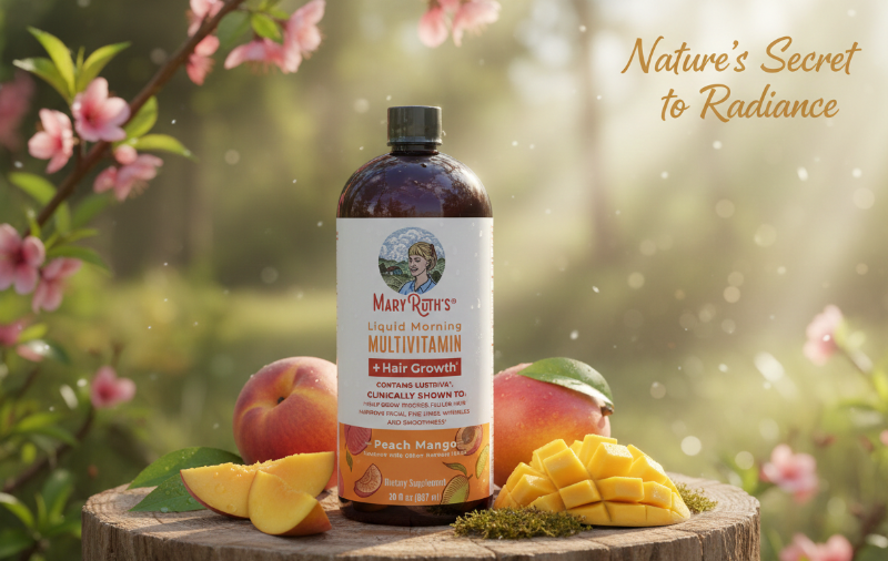 MaryRuth’s Liquid Morning Multivitamin + Hair Growth | Peach Mango Liquid Multivitamin with Lustriva® for Hair & Skin