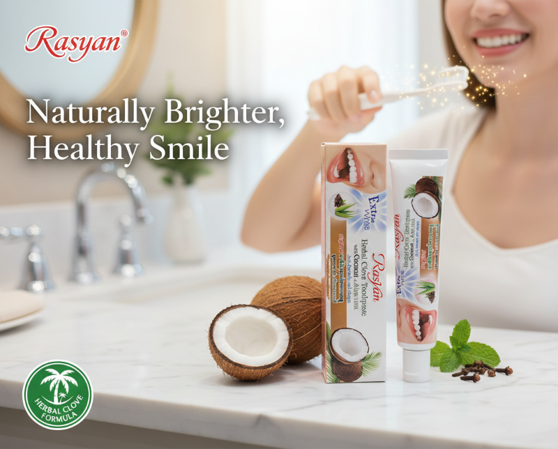Isme Rasyan Herbal Clove Toothpaste with Coconut & Aloe Vera | Extra Whitening & Antibacterial Formula