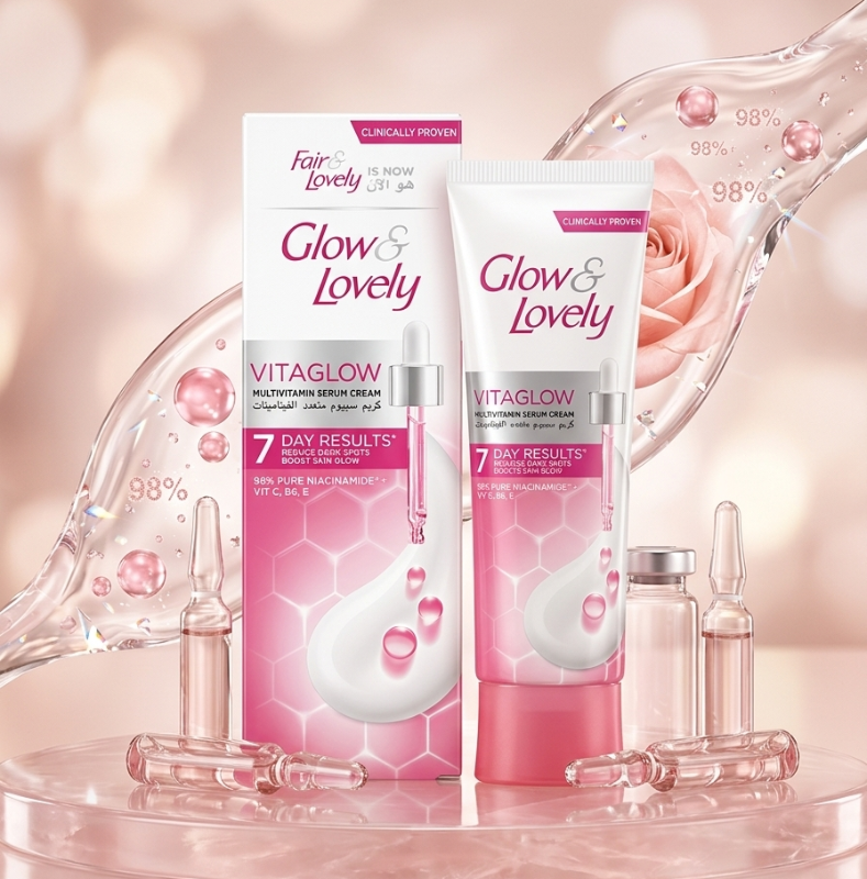 Glow & Lovely Vitaglow Serum Cream: 98% Niacinamide with Vitamins C, B6 & E – Results in 7 Days