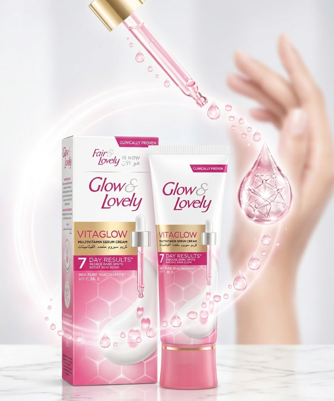 Glow & Lovely Vitaglow Serum Cream: 98% Niacinamide with Vitamins C, B6 & E – Results in 7 Days