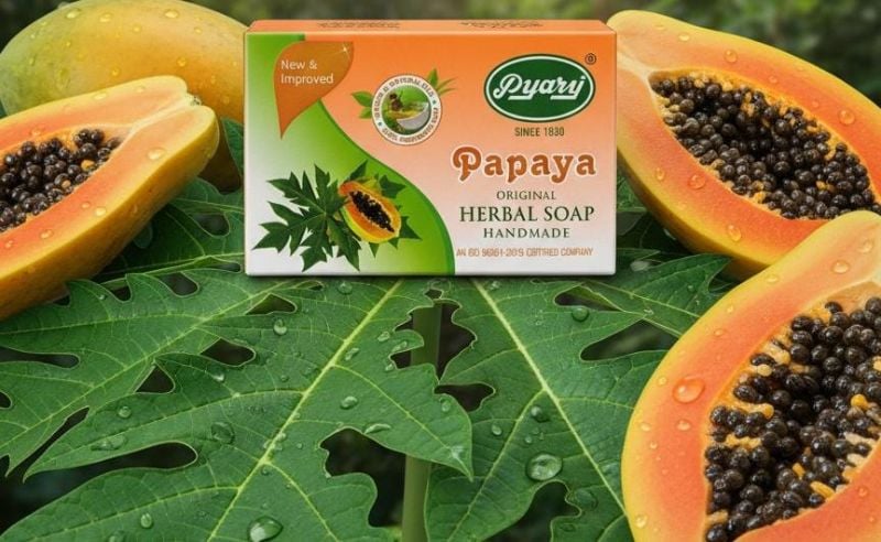 صابون بياري العشبي بالبابايا | صابون طبيعي للتنظيف والتفتيح 75 جرام  Piyari Herbal Papaya Soap | Natural Cleansing and Brightening Soap 75g