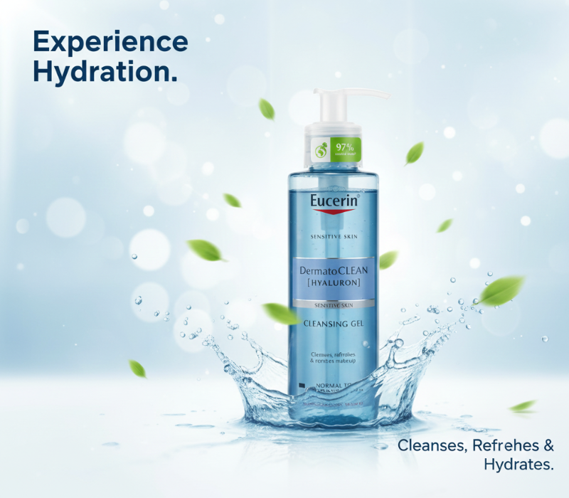 جل التنظيف Eucerin DermatoCLEAN [HYALURON] - غسول وجه مرطب للبشرة الحساسة، العادية إلى المختلطة Eucerin DermatoCLEAN [HYALURON] Cleansing Gel - Hydrating Face Wash for Sensitive, Normal to Combination Skin