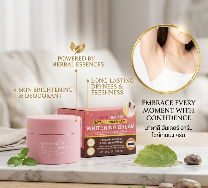 Nata Herb 56 Natalie Under Arm Whitening Cream 30g: Cream Deodorant & Brightener – Prevents Darkening from Friction