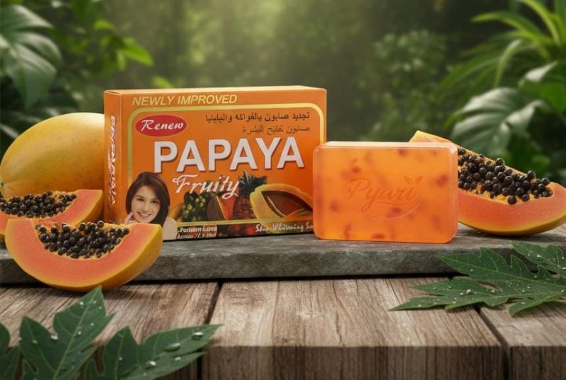 صابون رينيو بالبابايا والفواكه | صابون طبيعي لتفتيح البشرة 135 جرام  
Renew Papaya and Fruit Soap | Natural Skin Lightening Soap 135g