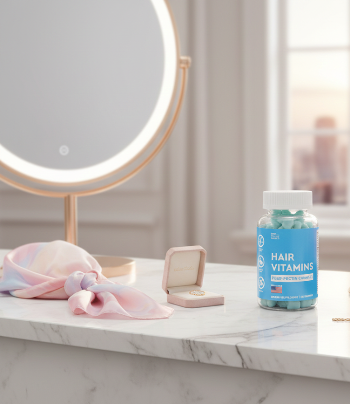 Hair Vitamins with Biotin, Folic Acid & Vitamin C | Fruit-Pectin Gummies for Hair Growth, Strength & Shine