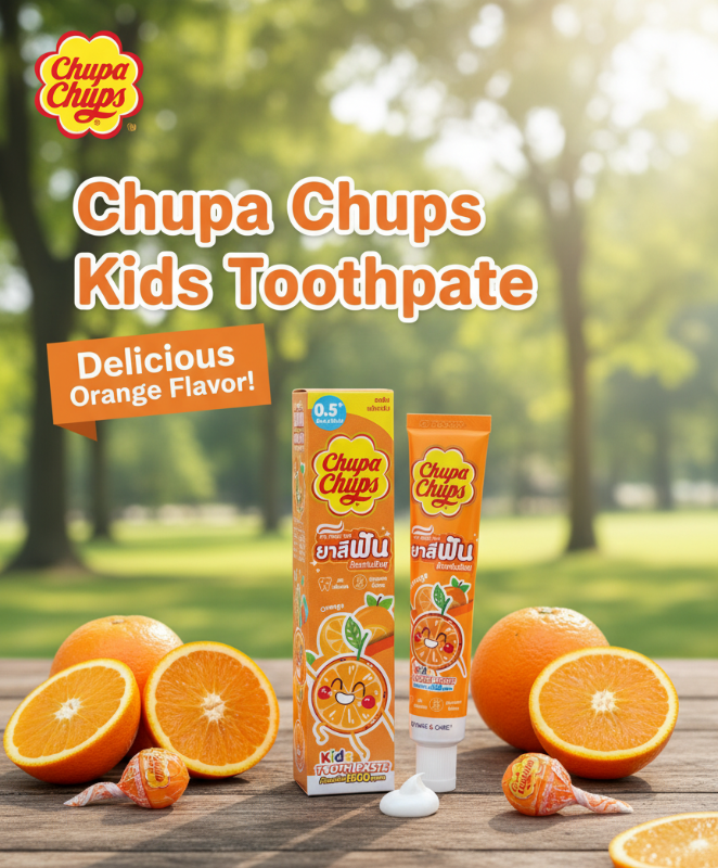 Chupa Chups Kids Toothpaste Orange 40g | Fluoride 1500ppm | Sugar-Free Cavity Protection for Toddlers 0.5+ | Safe to Swallow