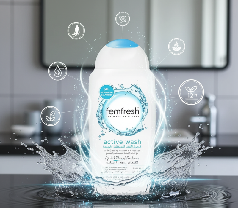 غسول فيم فريش للمناطق الحميمة | انتعاش يدوم ٢٤ ساعة وتحكم في الروائح | مع الجينسنغ وأيونات الفضة  Femfresh Intimate Wash | 24-Hour Freshness & Odor Control | With Ginseng & Silver Ions