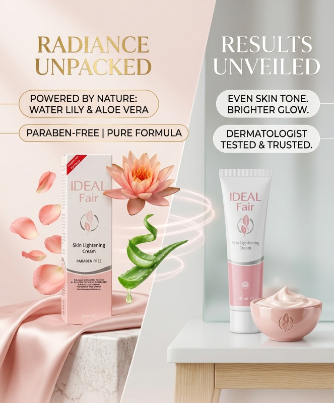 Ideal Fair Skin Lightening Cream 30ml – Paraben-Free Brightening Cream | Reduces Dark Spots & Hyperpigmentation | Improved Formula with Vitamin C & Niacinamide