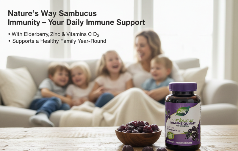 Nature's Way Sambucus Immune Gummy Elderberry | Triple‑Action Vitamin C, D3 & Zinc for Daily Immune Support