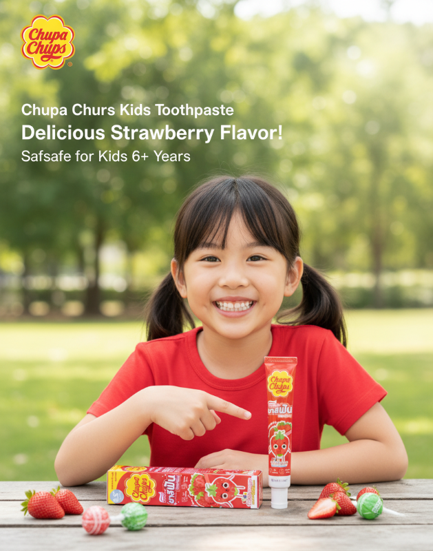 Chupa Chups Kids Toothpaste Strawberry 40g | Fluoride 1500ppm | Sugar-Free Cavity Protection for Toddlers 0.5+