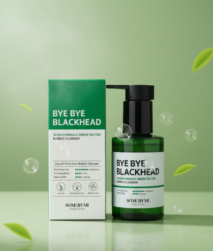 غسول الرؤوس السوداء من سوم باي مي - عناية منخفضة الحموضة بالمسام مع الشاي الأخضر وغسول رغوي من أحماض بيتا هيدروكسي (BHA)  Some By Mi Blackhead Cleanser - Low pH Pore Care with Green Tea and BHA Foaming Cleanser