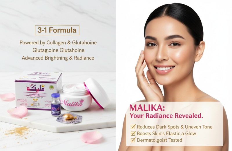 Malika Pro-Collagen 3-in-1 Cream: With Glutathione Serum & Vitamin E Capsule