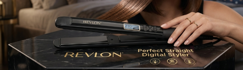 Revlon Perfect Straight 230 Digital Styler RVST2165: 3X Ceramic, Ionic, 9 Heat Settings to 230°C – Auto Shut-Off