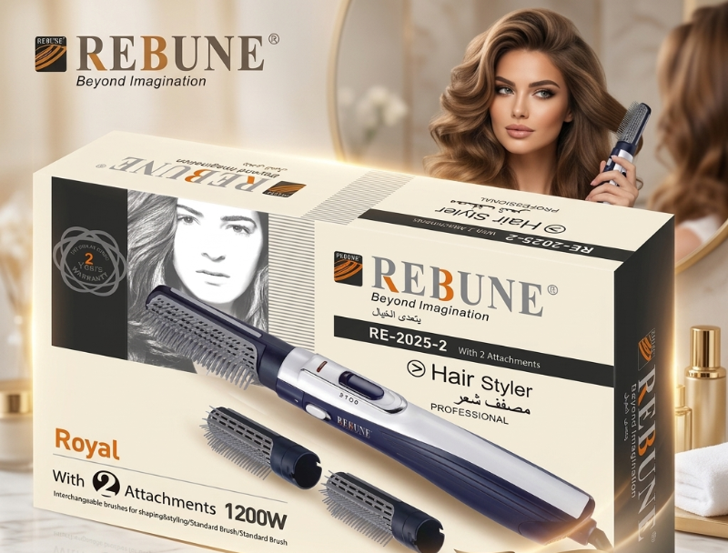 Rebune Professional Hair Styler RE-2025-2: 1200W with 2 Interchangeable Attachments – Shape & Style, Beyond Imagination