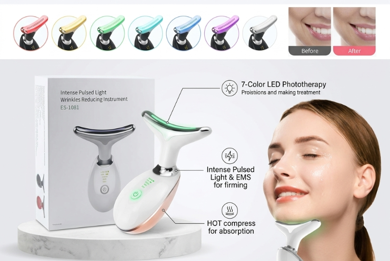 ES-1081 IPL Wrinkles Reducing Instrument: 3 Color Modes & 7,000 Vibrations – Facial & Neck Rejuvenation