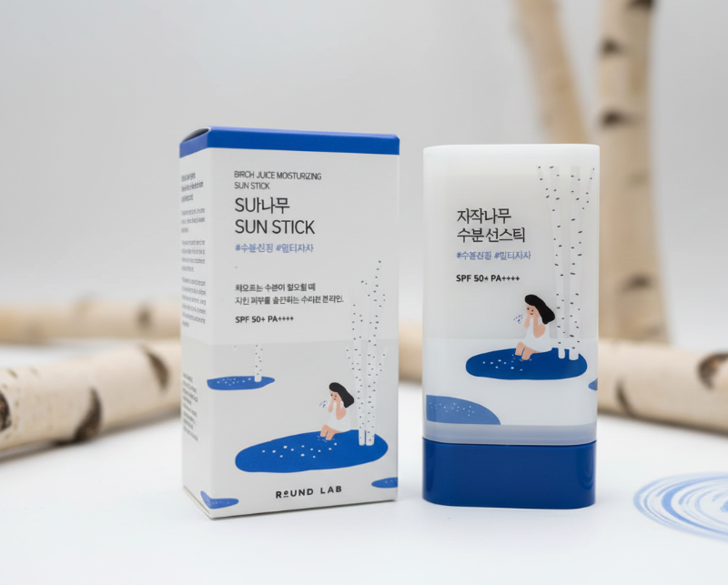 Round Lab Birch Juice Moisturizing Sun Stick SPF 50+ PA++++ | Hydrating Sunscreen Stick with Birch Sap & Niacinamide | No White Cast, Cooling Effect – 19g